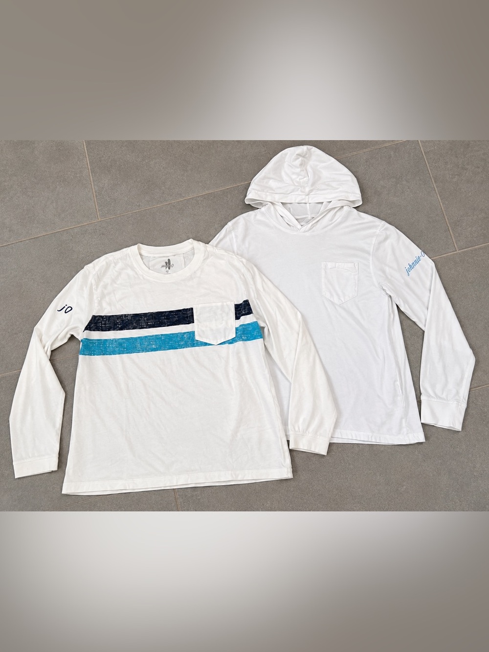 johnnie-O Kids White Long-Sleeve StripedTee  & all White Hoodie
